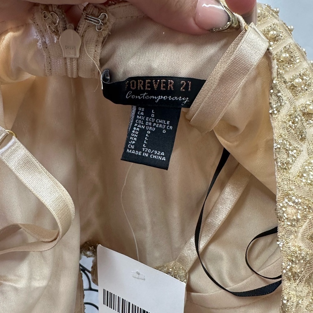 Forever 21 Gold pearl detail shift dress size L - Picture 9 of 10